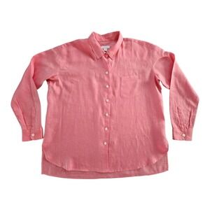 J.Jill Love Linen Petite‎ Small Coral Pink Long Sleeve Button Down Shirt Pocket